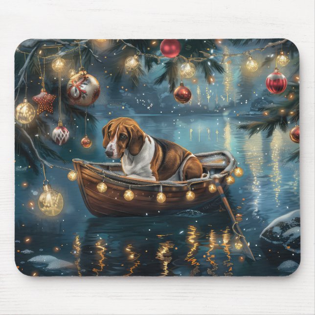 American English Foxhound Christmas Festive Voyage Mouse Pad (Front)