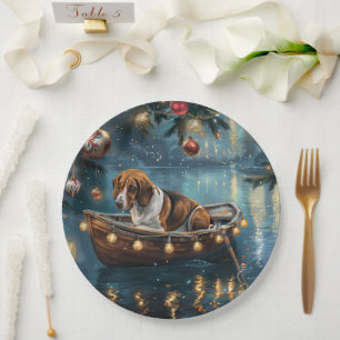 American English Foxhound Christmas Festive Voyage Paper Plate