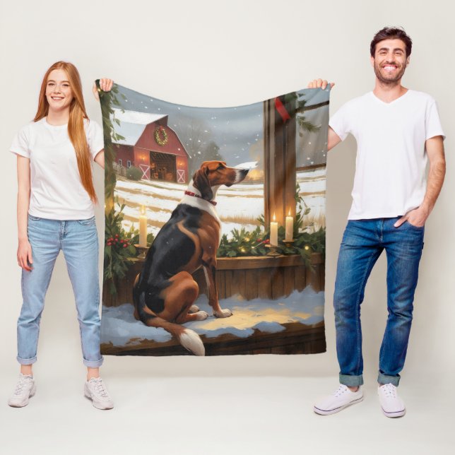 American English Foxhound Christmas Lights Holiday Fleece Blanket (In Situ)