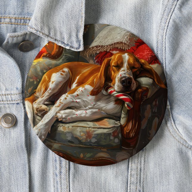 American English Foxhound Dog Christmas Festive 6 Inch Round Button (In Situ)