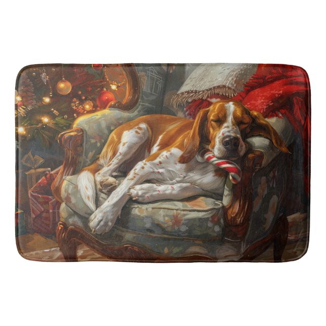 American English Foxhound Dog Christmas Festive Bath Mat (Front)