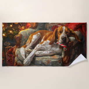 American English Foxhound Dog Christmas Festive Beach Towel