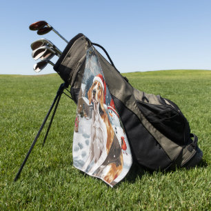 American English Foxhound Dog Winter Christmas Joy Golf Towel