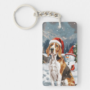 American English Foxhound Dog Winter Christmas Joy Keychain