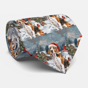 American English Foxhound Dog Winter Christmas Joy Tie
