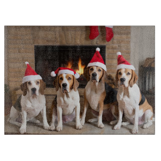 American English Foxhound Fireplace Christmas Cutting Board (Front)
