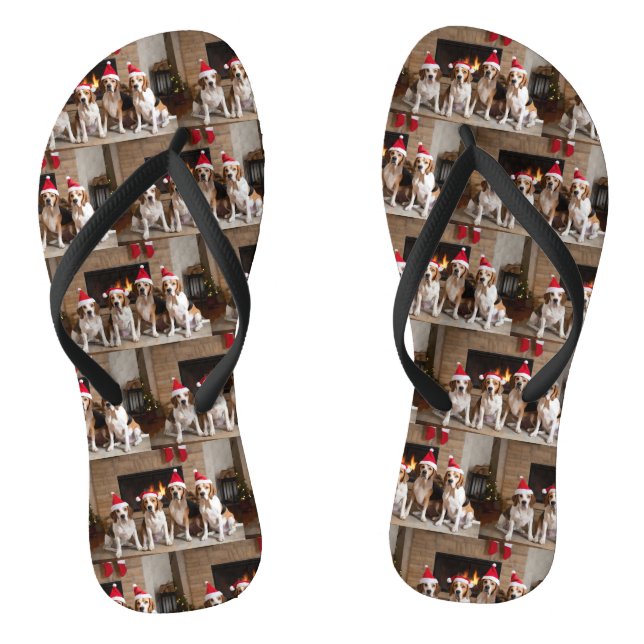 American English Foxhound Fireplace Christmas Flip Flops (Footbed)