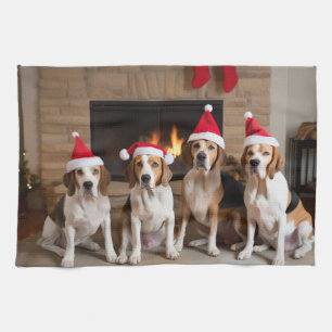 American English Foxhound Fireplace Christmas Kitchen Towel