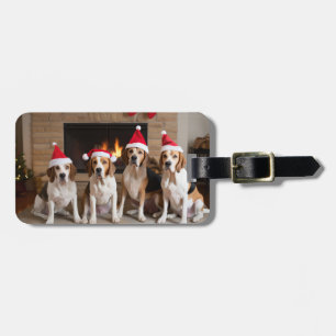 American English Foxhound Fireplace Christmas Luggage Tag
