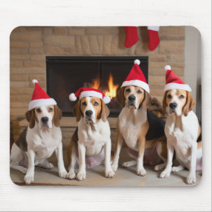 American English Foxhound Fireplace Christmas Mouse Pad
