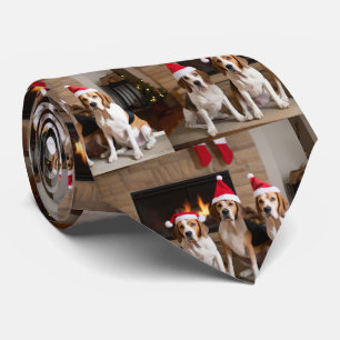 American English Foxhound Fireplace Christmas Tie