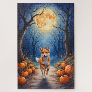 American English Foxhound Haunted Forest Halloween Jigsaw Puzzle