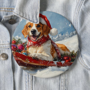 American English Foxhound in Sledge Christmas 6 Inch Round Button