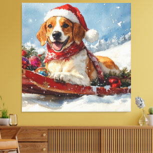 American English Foxhound in Sledge Christmas Canvas Print