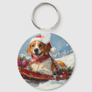 American English Foxhound in Sledge Christmas Keychain