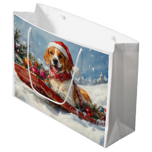 American English Foxhound in Sledge Christmas Large Gift Bag