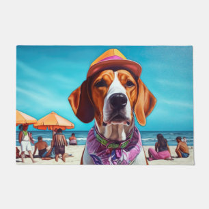 American English Foxhound on Beach, summer gift Doormat