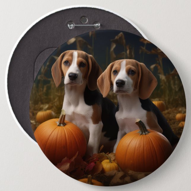 American English Foxhound Puppy Autumn Delight 6 Inch Round Button (Front & Back)