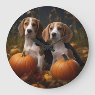 American English Foxhound Puppy Autumn Delight Large Clock