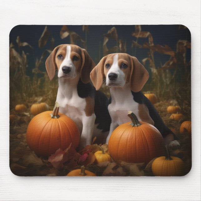 American English Foxhound Puppy Autumn Delight Mouse Pad (Front)
