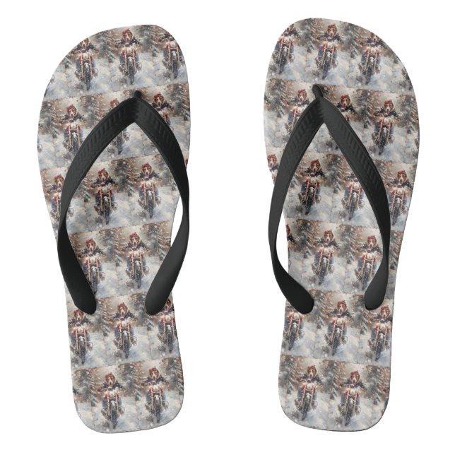 American English Foxhound Riding Bike Christmas Flip Flops (Footbed)