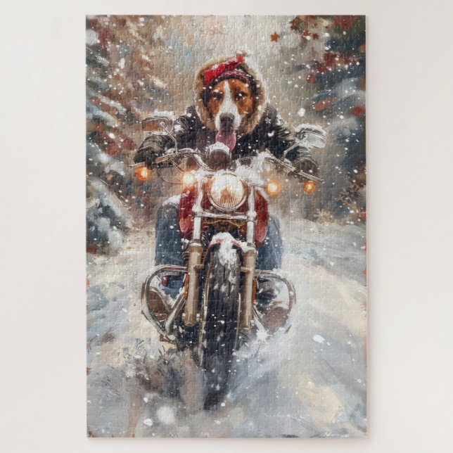 American English Foxhound Riding Bike Christmas Jigsaw Puzzle (Vertical)