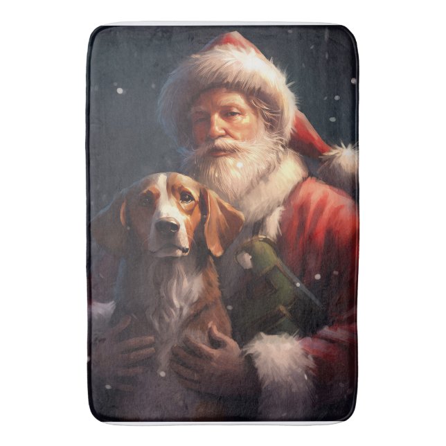 American English Foxhound Santa Claus Christmas Bath Mat (Front Vertical)