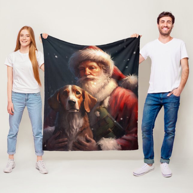 American English Foxhound Santa Claus Christmas Fleece Blanket (In Situ)