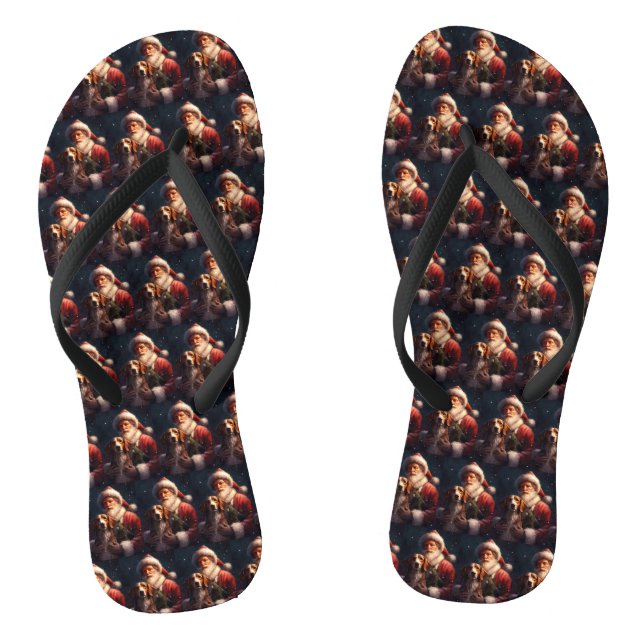 American English Foxhound Santa Claus Christmas Flip Flops (Footbed)