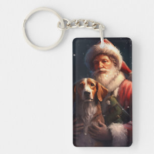 American English Foxhound Santa Claus Christmas Keychain