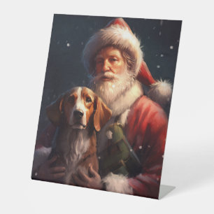 American English Foxhound Santa Claus Christmas Pedestal Sign