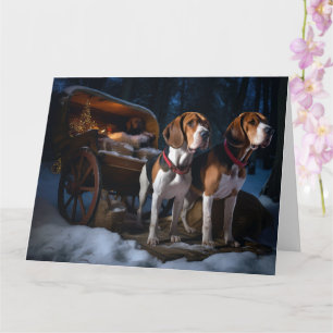 American English Foxhound Snowy Sleigh Christmas Card