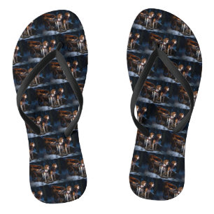 American English Foxhound Snowy Sleigh Christmas Flip Flops