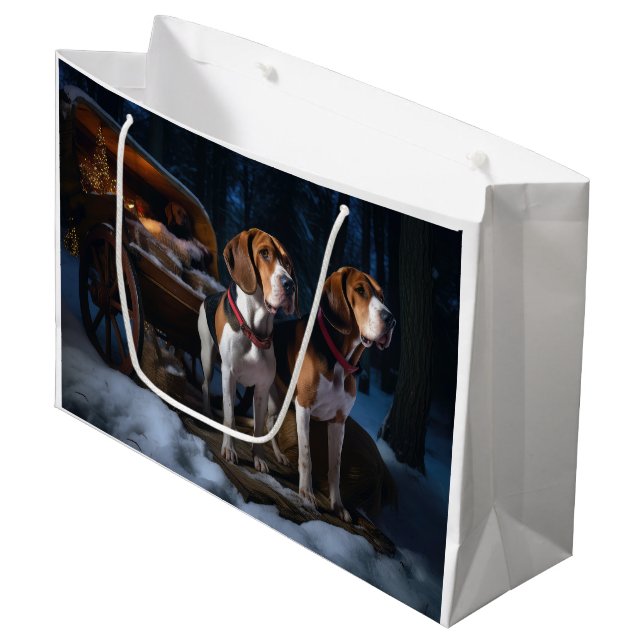 American English Foxhound Snowy Sleigh Christmas Large Gift Bag (Front Angled)