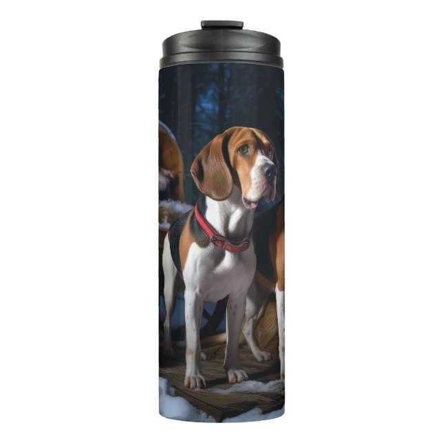American English Foxhound Snowy Sleigh Christmas Thermal Tumbler (Front)