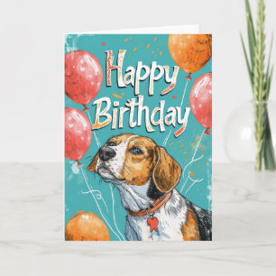 American English Foxhound with Balloons Birthday Card