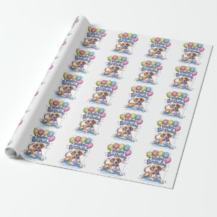 American English Foxhound with Balloons Birthday Wrapping Paper