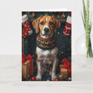 American English Foxhound With Christmas Gifts  Card