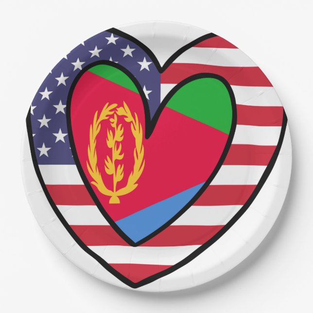 American Eritrean Flag Inner Heart USA Eritrea Paper Plate (Front)