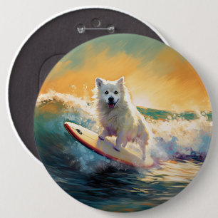 American Eskimo Beach Surfing Painting 6 Inch Round Button