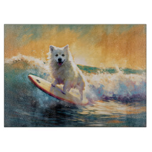 American Eskimo Beach Surfing Painting Cutting Board