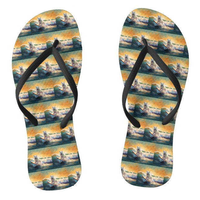 American Eskimo Beach Surfing Painting  Flip Flops (Footbed)