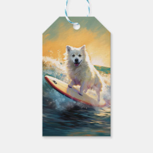 American Eskimo Beach Surfing Painting Gift Tags