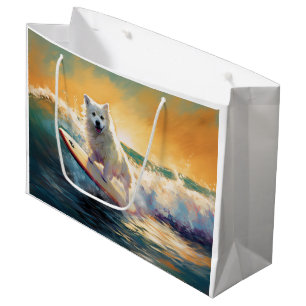 American Eskimo Beach Surfing Painting  Large Gift Bag