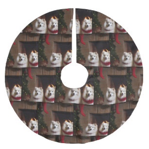 American Eskimo by the Fireplace Christmas Brushed Polyester Tree Skirt
