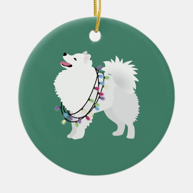 American Eskimo Christmas Design Ceramic Ornament (Front)