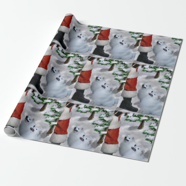 American Eskimo Christmas Gifts Wrapping Paper (Unrolled)