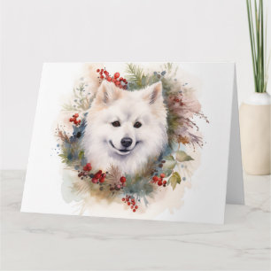 American Eskimo Christmas Wreath Festive Pup Card