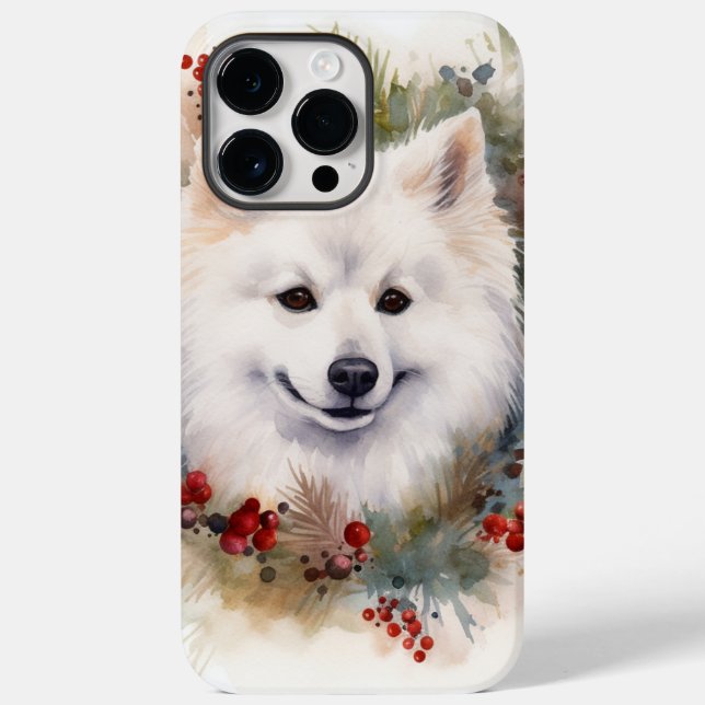 American Eskimo Christmas Wreath Festive Pup Case-Mate iPhone Case (Back)