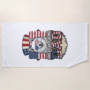 American Eskimo Dad Patriotic Vintage Dog Beach Towel